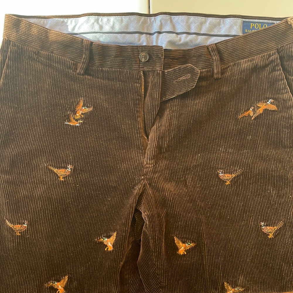 Beautiful Polo wide wale embroidered cords brown 34x34